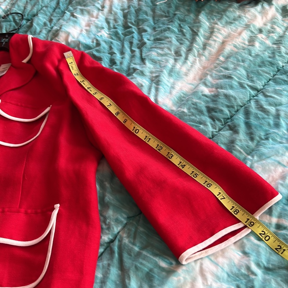 Linen rayon blend red/white trim unlined jacket size 16 petite - Picture 7 of 11